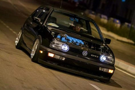 Black golf 3 with blue accessories Vw Golf Cabrio, Vw R32, Vw Golf 3, Vw Golf 1, Vw Sedan, Golf Mk3, Golf Mk2, Vw Gol, Volkswagen Golf Gti