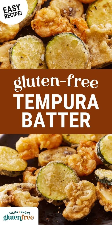 This gluten-free tempura batter recipe is perfectly golden and crunchy, just like traditional tempura batter, but without the gluten! Gluten Free Frying Batter, Gluten Free Batter For Frying, Japanese Gluten Free Recipes, Gluten Free Tempura Batter, Gluten Free Tempura, Gluten Free Batter, Tempura Batter Recipe, Mama Knows Gluten Free, Gluten Free Appetizer