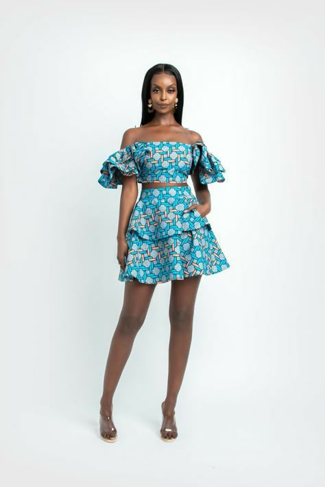 African Print Crop Top, Chitenge Outfits, African Print Pants, Ankara Dress Styles, Short African Dresses, African Wear Dresses, African Inspired Clothing, African Fashion Ankara, Print Mini Skirt