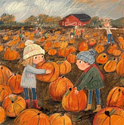 Leanne Hatch Illustration, Pumpkin Head Illustration, October Illustration Art, Pumpkin Patch Drawing, Pumpkin Patch Illustration, October Color Palette, Pumpkin Illustration Autumn, October Doodles, Pumpkin Patch Painting