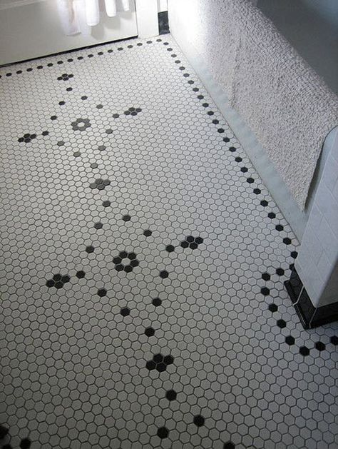 historic hex tile patterns - Yahoo Image Search Results Hexagon Bathroom Tile, Classic Bathroom Tile, Hex Tile Floor, Hexagonal Tiles, Honeycomb Tile, Vintage Bathroom Tile, Hex Tile, Penny Tile, Patterned Floor Tiles