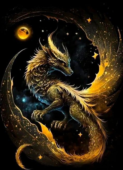 Cool Dragon Pictures, Dragon Dreaming, Yin Yang Tattoos, Dragon Artwork Fantasy, Golden Dragon, Dragon Decor, Dragon Illustration, Beautiful Dragon, Cute Fantasy Creatures