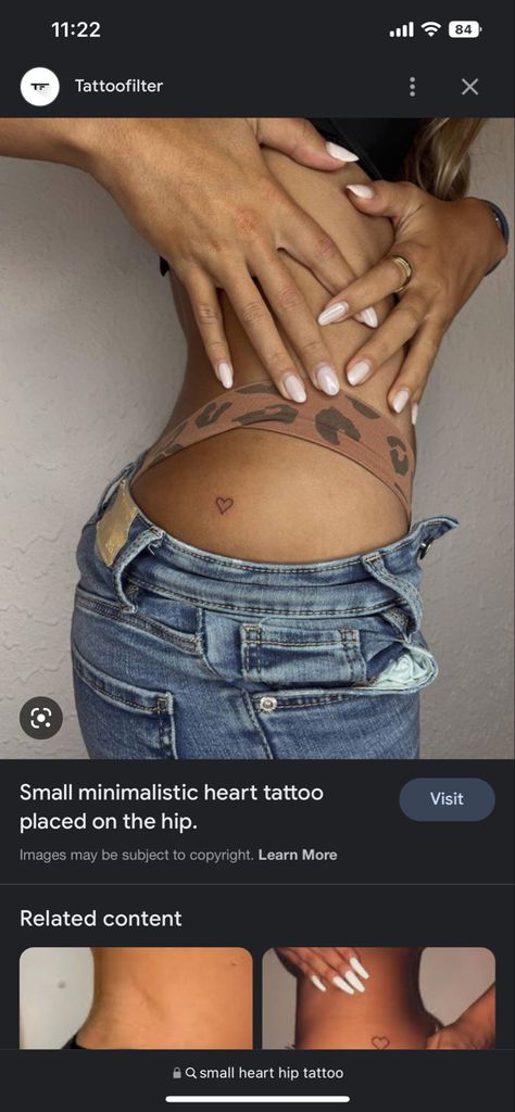 Heart On Back Tattoo, Above Buttocks Tattoo, Hip Tattoos Women Minimalist, Initial Tattoo On Buttcheek, Small Buttcheek Tattoo Women, Initial Tattoo On Hip, Initial Hip Tattoo, Hip Tattoo Placement For Women, Cherry Tattoo On Bum For Women