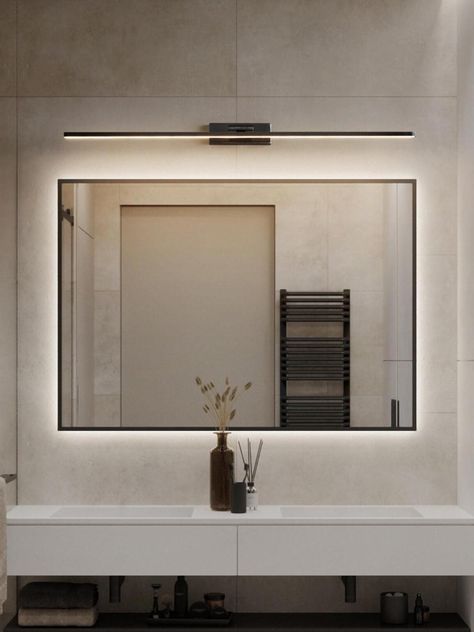 Bath Mirror, Mirror Ideas, Double Basin, Led Bathroom, Chic Bathrooms, Color Changing Lights, Bathroom Wall Lights, Light Cover, Bathroom Vanity Lighting