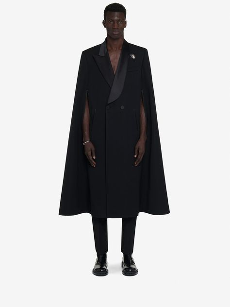 Men's Designer Clothing & Ready-To-Wear | Alexander McQueen UK Black And White Alexander Mcqueen, Designer Outerwear, Black Alexander Mcqueen, Cape Coat, Leather Denim, Double Breasted Jacket, Designer Clothes For Men, Mens Outerwear, Outerwear Coats