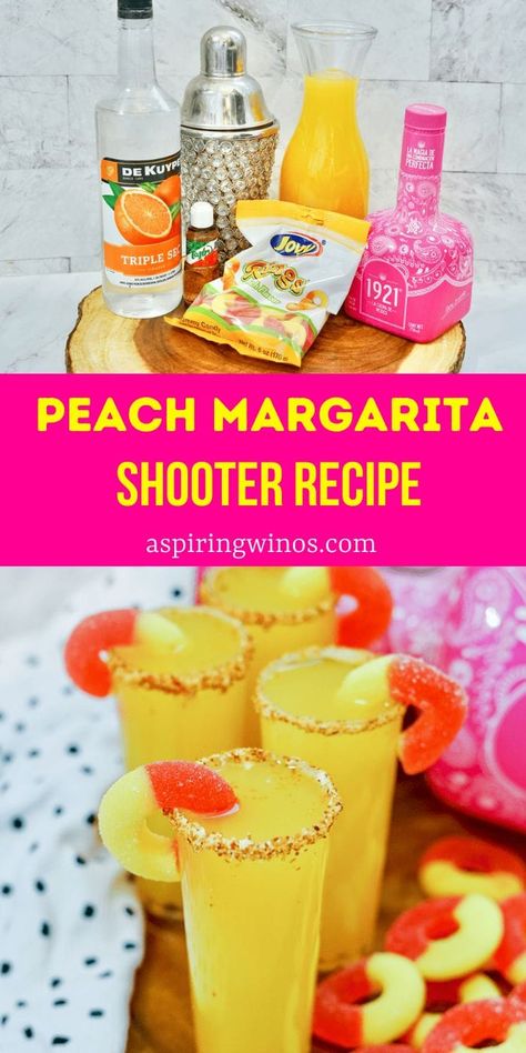 Peach Margarita Shooters | Tequila Shooters | Triple Sec Shooters | Peach Ring Gummy Shooters | Shooter Recipes | Peach Shooters #PeachMargaritaShooters #Shooters #Tequila #TripleSec #PeachShooters #ShooterRecipe Margarita Shooters, Tequila Shooters, Peach Ring, Shooter Recipes, Wine Cocktail Recipes, Peach Margarita, Creative Cocktails, Hosting Dinner, Host Dinner Party