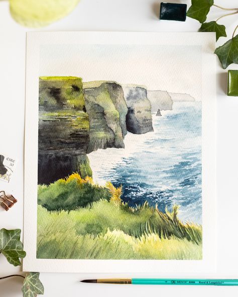 Cliffs of Moher 🇮🇪 These cliffs are kind of a celebrity among the irish landmarks. 🤓 If they will ever give oscars for beautiful performance of mother nature - this place would deserve it! 👏 #natureloversgallery #aesthetic #landscapeandnature #travelingourplanet #bestplacestogo #wildlifeplanet #discoverearth #passportandthebrush #ireland Cliff Watercolor, Irish Landmarks, Poster Landscape, County Clare, Mother Art, Landscape Wall Decor, Cliffs Of Moher, A Celebrity, Landscape Wall