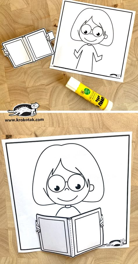 krokotak | Kids Reading Books Book And Craft For Kindergarten, Kindergarten Art With Books, Librarian Crafts For Preschoolers, Book Preschool Crafts, Book Craft Kindergarten, Kindergarten Book And Craft Activity, Book Crafts For Kids Preschool, Books Crafts For Kids, Reading Crafts For Kids