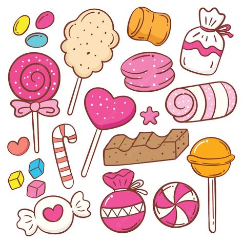 Premium Vector | Cute sweets cartoon doodle set Doodles Kawaii, Doodles Bonitos, Candy Drawing, Eid Stickers, Sweet Drawings, Food Doodles, Kids Doodles, Candy Art, Easy Coloring Pages