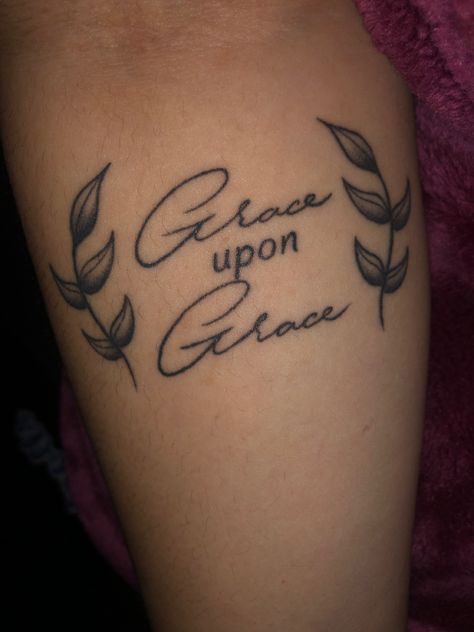 #grace #smalltattoo #tattoo #littletattooideas Grace Upon Grace Tattoo, Grace Tattoos For Women, Grace Tattoo, Grace Tattoos, Grace Upon Grace, Back Of Shoulder Tattoo, Little Tattoos, Shoulder Tattoo, Small Tattoos