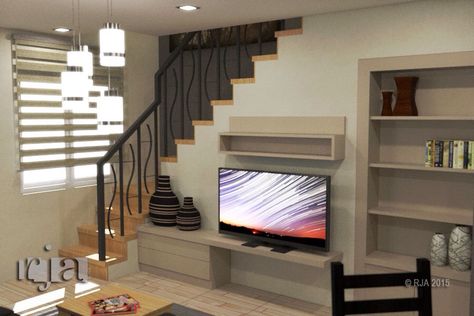 Simple idea at the living room Room Ideas Philippines, Living Room Ideas Philippines, Design Under Stairs Ideas, Under Stairs Shelves, Under Stairs Tv Unit, Stairs Tv Unit, Ideas Under Stairs, Design Under Stairs, Stairs Shelves