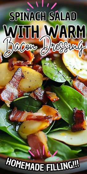 Spinach Salad with Warm Bacon Dressing Spinach Salad With Warm Bacon Dressing, Spinach Salad Dressing Recipe, Wilted Spinach Salad, Spinach Salad Dressing, Warm Bacon Dressing, Hot Bacon Dressing, Savory Bacon, Bacon Dressing, Spinach Salad Recipes