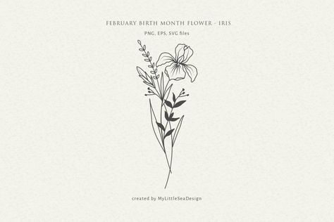 Tattoo February Birth Month, February Birth Flower Bouquet Tattoo, February Flower Bouquet Tattoo, Iris Birth Flower Tattoo, Iris Bouquet Tattoo, Iris Flower Tattoo Black, Birth Flower February Tattoo, February Tattoo Ideas, Iris Tattoo Design