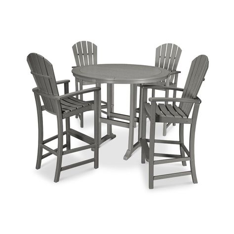 POLYWOOD® Palm Coast 5-Piece Round Bar Set | Wayfair Polywood Outdoor Furniture, Grey Outdoor Furniture, Round Bar Table, Farmhouse Bar, Casual Furniture, Palm Coast, Round Bar, Outdoor Dining Furniture, Bistro Set