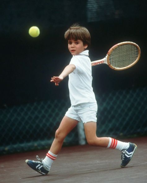 Let's get this out of the way first...this is a photo of Andre Agassi playing tennis at age 7: OMG, that face! That photo is fr... Kids Market, Steffi Graf, John Russell, Andre Agassi, Tennis Legends, Kids Tennis, Tennis World, Vintage Tennis, Tennis Fashion