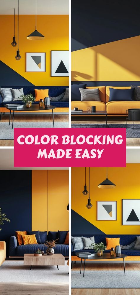 Discover the essence of color blocking in interior design showcasing bold colors and creative home decor ideas. The pin features 4 captivating images that illustrate unique color combinations for inspiring accents and modern aesthetic changes. Geometric Headboard, Accent Ceiling, Social Space, Complementary Colors, Innovative Design, Decor Items, Innovation Design, Bold Colors, Color Palettes