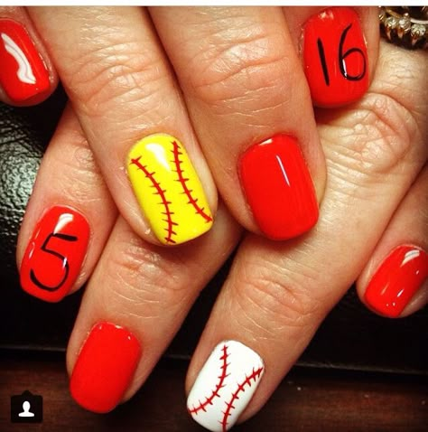 Softball Nail Art, Softball Nail Designs Mom, Softball Nail Ideas, Softball Nail Designs, Aubrey Nails, Nails Design For Kids, Nails Red Summer, Nails Baseball, Sporty Nails