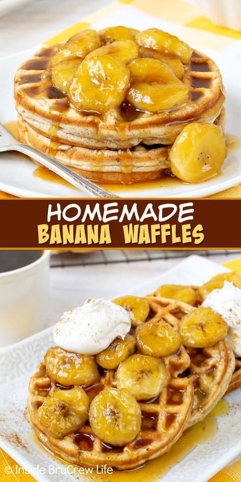 Banana Waffle Recipe, Waffles For Breakfast, Banana Recipes Easy, Perfect Banana Bread, Waffle Iron Recipes, Banana Waffles, Waffle Maker Recipes, Homemade Banana Bread, Waffles Recipe