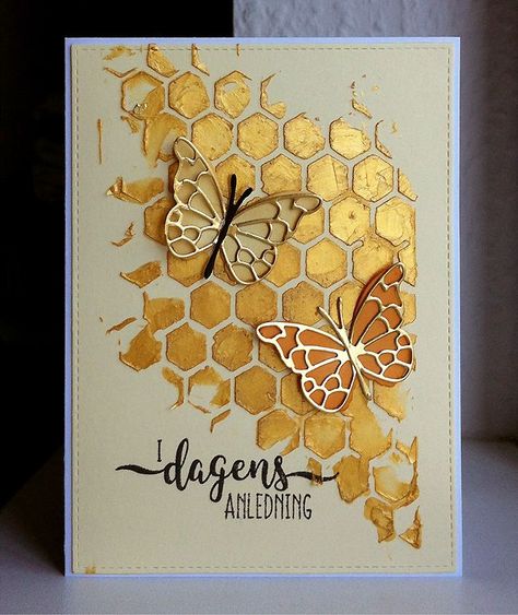 Card Ideas Butterfly, Butterfly Cards Ideas, Honeycomb Stencil, Butterfly Cards Handmade, Hexagon Cards, Card Butterfly, Butterfly Birthday Cards, Card Design Handmade, Card Making Ideas