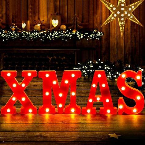 Christmas Decor Set：Super value set of 4 pack LED marquee letters with "XMAS", beautiful and luxurious, bring the festive touch of Christmas to your home. Size: Christmas LED marquee light up letters is " 6.3" x 1.5" x 8.5", Requires 2 AA batteries(not included). great size to decorate christmas table, mantelpiece, fireplace Woodcarving Ideas, Letter Diy, Decorate Christmas, Christmas World, Hanging Letters, Light Up Letters, Marquee Lights, Indian Festival, Kitchen Fireplace