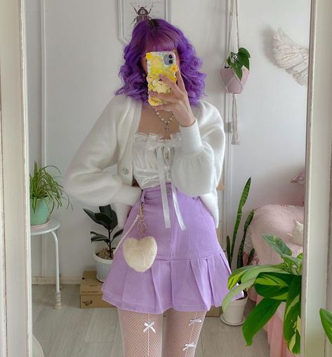 Purple Skirt Outfit, Outfit Cardigan, Lit Outfits, Pastel Outfit, Purple Outfits, Kawaii Clothes, Harajuku Fashion, Korean Outfits, Kawaii Fashion