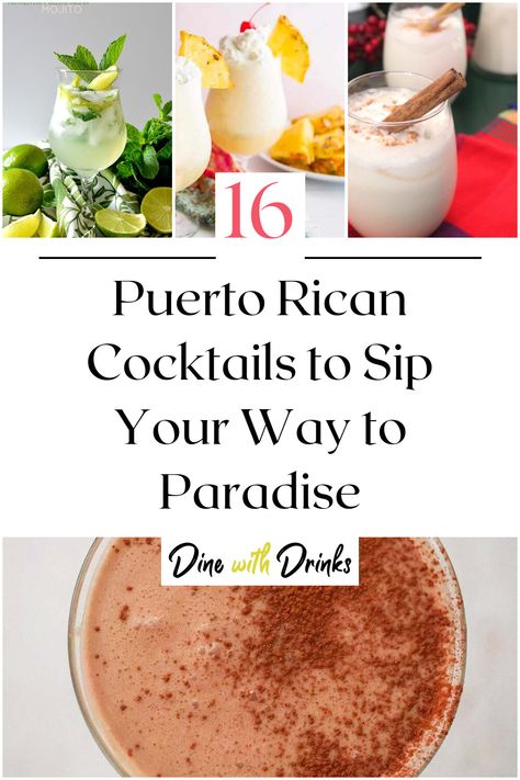 Collage of 4 puerto rican cocktails. Puerto Rican Cocktails, Puerto Rico Drinks, Coco Loco Drink, Malta Drink, Rum Punch Recipes, Tropical Drinks, Puerto Rican Food, Rican Food, Rum Punch