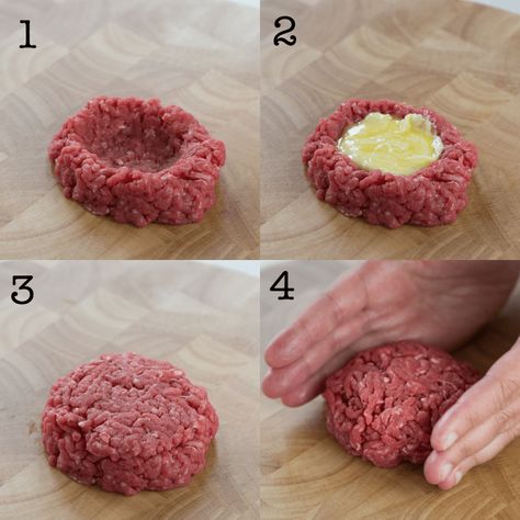 Liven up your BBQ with homemade cheese stuffed beef burgers, quick and easy to make and really delicious. Cheese Stuffed Hamburger Patties, Bourbon Burger Recipe, Homemade Patties, Grilled Hamburger Recipes, Cheese Stuffed Burgers, Easy Homemade Burgers, Best Homemade Burgers, Stuffed Beef, Mince Dishes