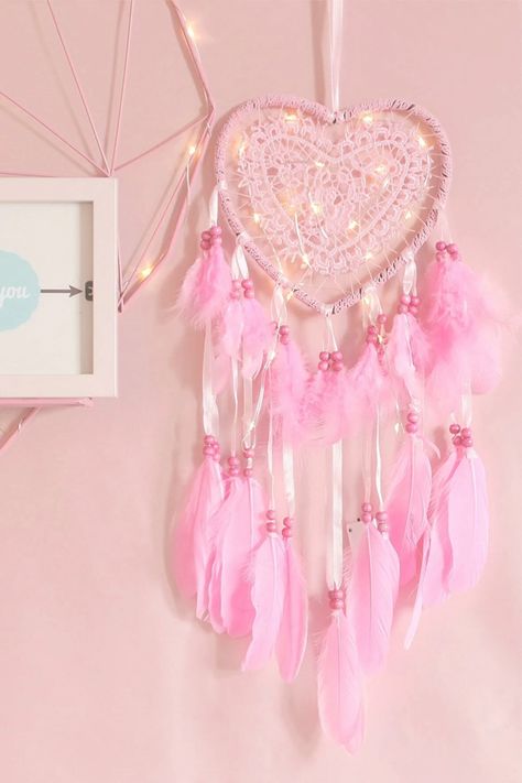 Heart Shape Dream Catcher, Heart Diy, Pendant Heart, Led Strip Lights, Strip Lights, Feather Pendant, Valentine Special, Led Strip Lighting, Led Strip