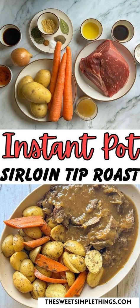 If you have ever wanted a hearty, tender, & savory roast beef dinner with root veggies but don't have the time for the oven, then this Instant Pot sirloin tip roast recipe is for you! This lean beef roast is tender and full of flavor, served with an amazing gravy made from simple, wholesome ingredients. This is going to be a new family favorite that everyone will want you to make again and again! Also a great recipe for Instant Pot Pot Roast, Instant Pot Sirloin Tip Roast, Instant Pot Beef Roast Sirloin Tip Roast Instant Pot, Instant Pot Beef Roast, Roast In The Instant Pot, Instant Pot Roast Beef, Pot Roast Instant Pot, Roast Beef With Vegetables, Roast Instant Pot, Recipes For Christmas Dinner, Instant Pot Meat