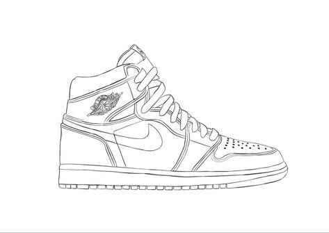 Jordan Outline Drawing, Jordan 1 Template, Jordan 1s Drawing, Jordan Outline, Jordan 1 Tattoo, Jordan 1 Drawing, Sneaker Outline, Air Jordans 1 Mid, Jordan Painting