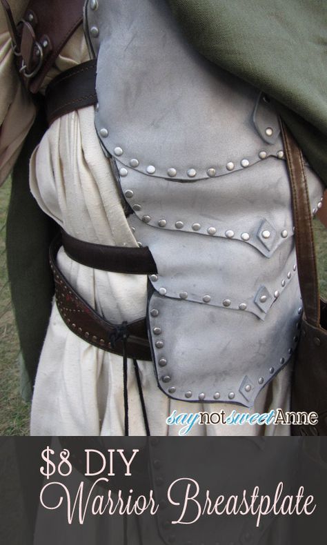 Easy and Cheap DIY Warrior Breastplate | saynotsweetanne.com | #halloween #costume #warrior #dnd #renaissance #diy Costume Armour, Cheap Halloween Costumes, Warrior Costume, Metallic Spray Paint, Diy Kostüm, Costume Tutorial, Cosplay Armor, Diy Costume, Cosplay Tutorial