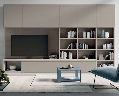 Tv Console Side Shelves, Living Room Cabinets Storage, Cabinets For Living Room Storage, Blue Media Unit, Media Unit With Storage, Tv Joinery Design, Low Level Storage Living Room, Media Unit Wall, Off Centre Media Wall