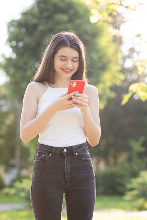 Girl Holding Phone Reference, Someone Looking At Their Phone, Person With Phone Reference, Using Phone Reference, Person Looking At Phone Reference, Looking At Phone Pose, Posing With Phone, On Phone Reference, On Phone Pose Reference