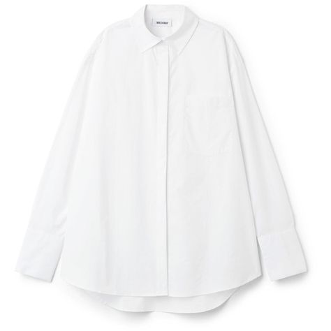 Format Shirt  - White - Shirts & blouses - Weekday (190 BRL) ❤ liked on Polyvore featuring tops, blouses, cuff shirts, white blouse, wide collar shirt, oversized shirts and shirt top Womens White Shirts Blouses, Zara White Oversized Blouse, White Oversize Shirt, Elegant White Oversized Tops, White Oversized Collared Top, Luxury Oversized White Blouse, Shirt Placket, Cute White Shirts, White Oversized Top With Button Closure