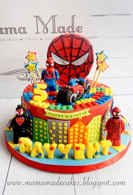 Lego Spiderman cake | Mama Made Cakes Lego Spiderman, Lego Birthday Cake, Marvel Cake, Spiderman Cake, Lego Super Heroes, Lego Birthday, Lego Marvel, Bday Ideas, 5th Birthday