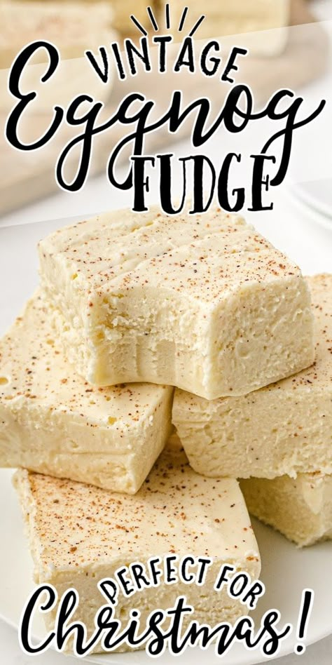 Eggnog Fudge Recipe, Eggnog Dessert, Gingerbread Fudge, Eggnog Fudge, Homemade Fudge Recipes, Fudge Ingredients, Bakers Chocolate, Christmas Fudge, Fudge Recipes Easy