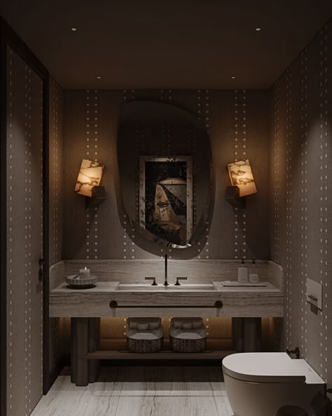 Istinye G House // Powder room :: Behance Bathroom Sanitary, Restroom Design, Gray Bathroom, Toilet Design, Grey Bathrooms, Bathroom Space, Bath Design, Interior Design Studio, Luxury Bathroom