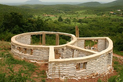 Migrating Culture Earthbag Chalet | Natural Building Blog Natural Building Architecture, Earthbag House Diy, Sandbag House, Earthbag House Plans, Earthbag Construction, Earthbag Building, Earthbag Home, Earthbag House, Round House Plans