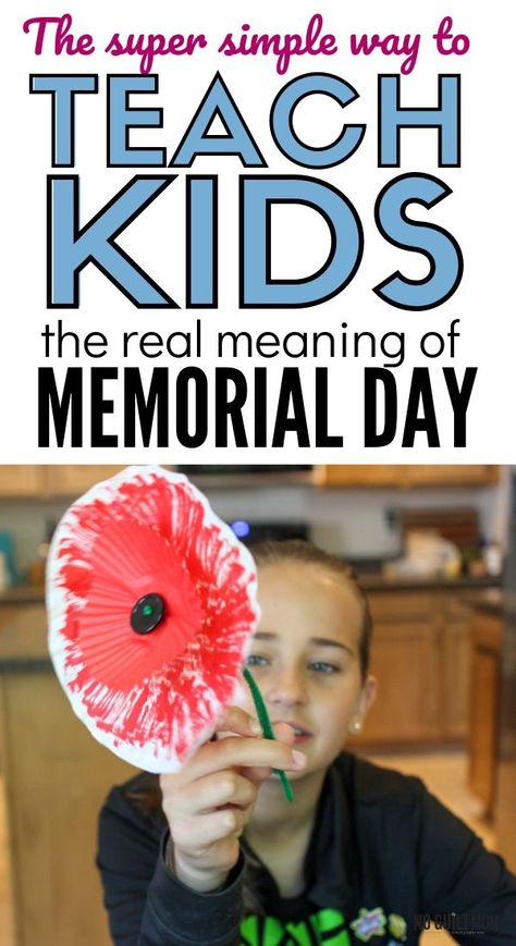 Want to teach your kids the real meaning of Memorial Day?  This simple DIY craft will make you a parenting superstar - fun and education all in one.  via @noguiltmom Memorial Day Prek Crafts, Memorial Kids Crafts, Memorial Day Science Preschool, Memeriol Day Crafts, Memorial Day Children's Church Lesson, Memorial Day Ideas For Kids, Memorial Day Bible Lesson For Kids, Memorial Day Lesson Plans For Toddlers, Memorial Day For Kindergarten