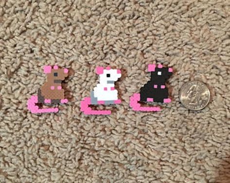 Perler Bead Rat Pin | Etsy Pin Keychain, Melty Bead Patterns, Pearl Beads Pattern, Easy Perler Beads Ideas, Diy Perler Bead Crafts, Perler Crafts, Diy Gifts For Friends, Diy Perler Beads, Melting Beads