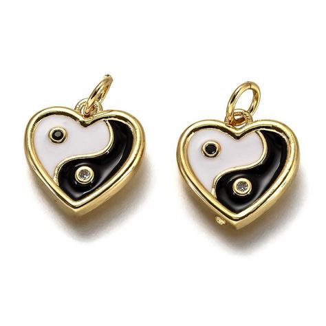 ✨ Description: These 18K Gold Plated Yin Yang Heart Charms feature micro pave clear and black cubic zirconia stones with bold black and white enamel, symbolizing balance, harmony, and duality. Their unique heart-shaped Taiji (Yin-Yang) design makes them perfect for DIY charm bracelets, necklaces, earrings, and spiritual jewelry pieces. With a 3.2mm hole and an attached jump ring, these pendants are ready to use and easily attach to chains, jump rings, or beading wire, making them ideal for boho, mystical, and minimalist jewelry designs. Crafted from real 18K gold-plated brass, they are tarnish-resistant, hypoallergenic, and durable for long-lasting wear. Ships fast from the USA, ensuring quick delivery for your creative projects. ✨ Key Details: Quantity: 2 pieces per lot Material: Brass Fi Yin Yang Designs, Diy Charm, Diy Charm Bracelet, Beading Wire, Spiritual Jewelry, Bijoux Diy, Bold Black, Micro Pave, White Enamel