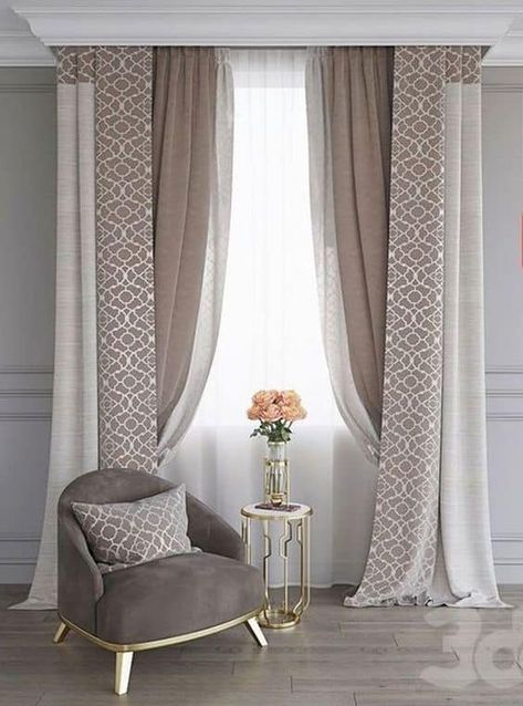 Large windows are a popular feature these days. They offer more sunlight and make the house airier. In fact, because of their advantages, all modern h... | Combine Prints and Solid Colors #LargeWindows #Curtains #curtainsforlargewindows #largewindowcurtains #windows #decoratedlife Curtain Designs For Bedroom, Curtains Living Room Modern, Unique Curtains, Curtain Styles, Living Room Decor Curtains, Elegant Curtains, Stylish Curtains, Curtain Ideas, Curtains Living