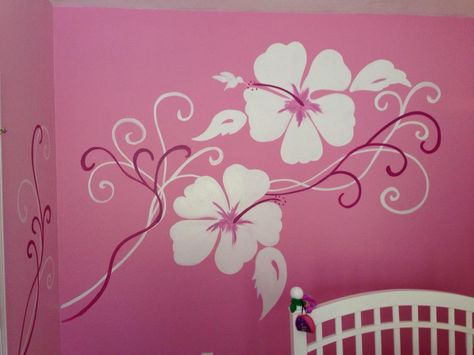 hibiscus mural Wall Painting Ideas, Tanning Salon, New Room, Baby Room, Painting Ideas, Hibiscus, Blue Yellow, Wall Painting, Do It