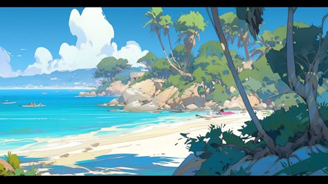 ArtStation - Beach Yami Yami, Beach Illustration, Landscape Concept, Background Drawing, Cool Wallpapers Art, Landscape Illustration, Animated Drawings, Environment Concept Art, Environmental Art