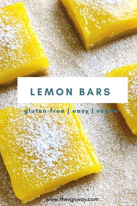 Lemon Recipes Gluten Free, Dairy Free Lemon Bars, Gluten Free Lemon Desserts, Vegan Lemon Bars, Gluten Free Lemon Bars, Gluten Free Bars, Vegan Gluten Free Desserts, Vegan Baking Recipes, Lemon Bars Recipe