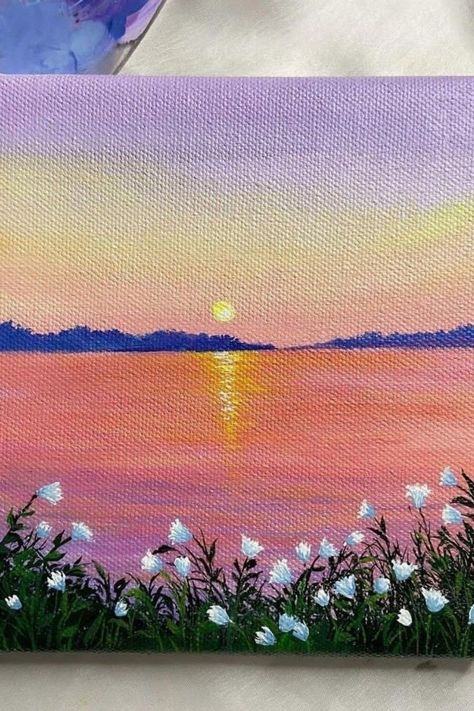 easy canvas art aesthetic simple Canvas Art Aesthetic Simple, Easy Canvas Art Aesthetic, Canvas Art Aesthetic, Sunset Painting Easy, Nature Paintings Acrylic, Lighted Canvas Art, Sunset Canvas Painting, Canvas Board Painting, Sunset Painting Acrylic