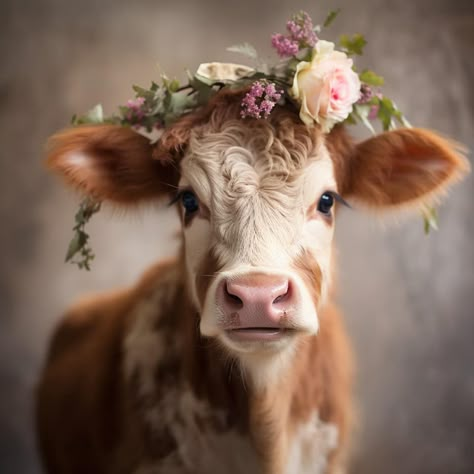 A Cow, Cow, Canvas, Flowers, Floral, White