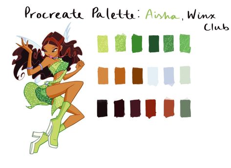 Winx Club Color Palette, Aisha Winx Club Costume, Aisha Winx Club, Aisha Winx, Procreate Palette, Procreate Ipad Tutorials, Ipad Tutorials, Aircraft Interiors, Bloom Winx Club