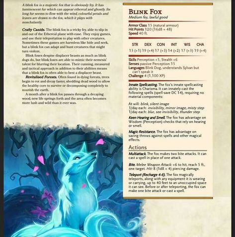 Fox Familiar Dnd, Find Familiar Dnd, Dnd Familiar Homebrew, D&d Pets, Dnd Companion Animals, Dnd Companions, Dnd Familiar, Dnd Pets, Homebrew Monsters