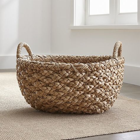 TO SET NEXT TO BENCH FOR EASY ACCESS TO PILLOWS Emlyn Oval Basket | Crate and Barrel Oval Basket, Making Baskets, Basket Weaving Diy, Basket Weaver, Decorative Storage Baskets, Basket And Crate, Basket Case, Home Decor Baskets, Basket Design